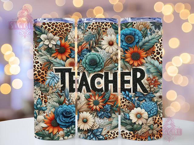 Floral Teacher 20oz Tumbler Wrap Sublimation Design, Straight Tapered Tumbler Wrap, Glitter Teacher Tumbler Png, Instant Digital Download Sublimation SvggirlplusArt 