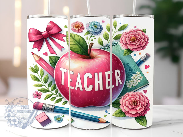 Floral Teacher Appreciation 20oz Skinny Tumbler, Teacher Tumbler Png, Straight & Tapered Tumbler Wrap, Instant Digital Download Sublimation ToriDesigns 