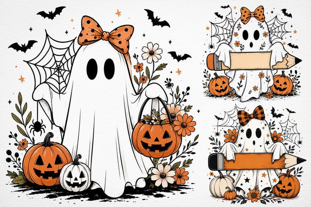 Floral Teacher Halloween Png, Halloween Teacher Pencil Png, Trick or Teach, Funny Teacher Png, Spooky Teacher Sublimation, Cute Ghost Png SVG DesignDestine 