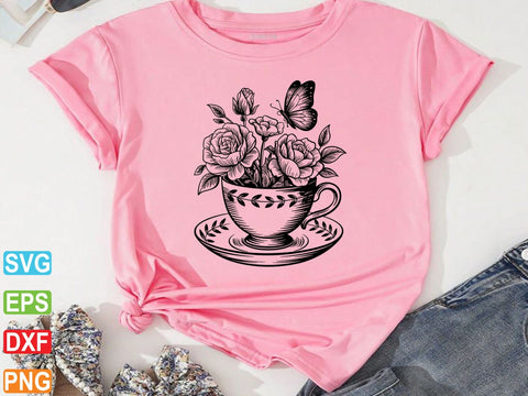 Floral Teapot & Teacup SVG, Tea Pot Cut Files SVG artprintfile 