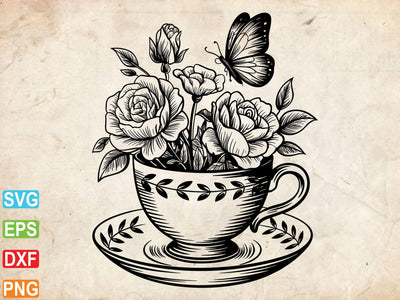Floral Teapot & Teacup SVG, Tea Pot Cut Files SVG artprintfile 