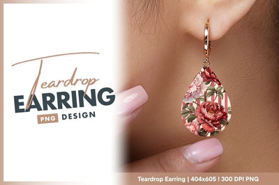 Floral Teardrop Earring Png Striped Background Sublimation Regulrcrative 