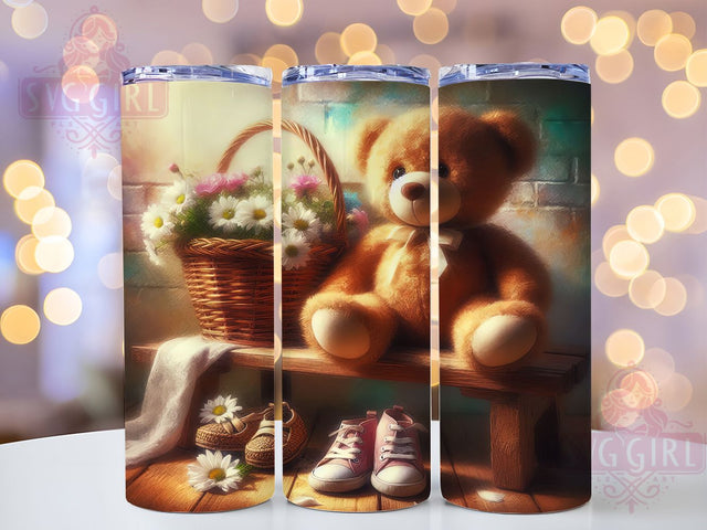 Floral Teddy Bear Cute Pastel Tumbler, Cute Bear Wrap, 20oz Tumbler Sublimation, Adorable Plush Design, Vintage Bear Aesthetic, Whimsical Flower Bear Art, Soft Pastel Tumbler Sublimation SvggirlplusArt 