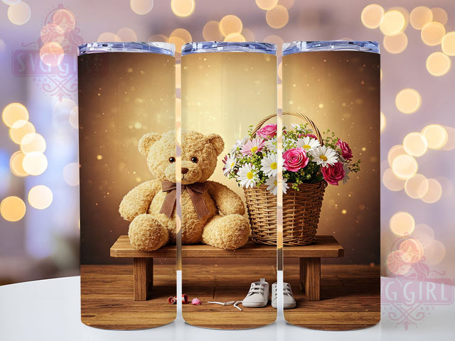 Floral Teddy Bear Cute Pastel Tumbler, Cute Bear Wrap, 20oz Tumbler Sublimation, Adorable Plush Design, Vintage Bear Aesthetic, Whimsical Flower Bear Art, Soft Pastel Tumbler Sublimation SvggirlplusArt 