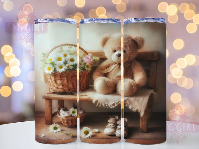 Floral Teddy Bear Cute Pastel Tumbler, Cute Bear Wrap, 20oz Tumbler Sublimation, Adorable Plush Design, Vintage Bear Aesthetic, Whimsical Flower Bear Art, Soft Pastel Tumbler Sublimation SvggirlplusArt 