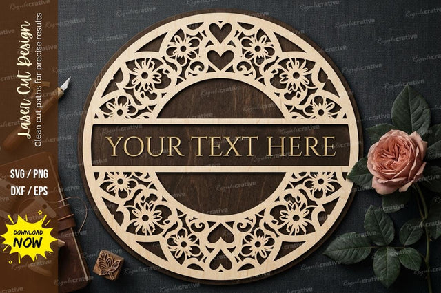 Floral Text Frame laser Cut svg Cutting file SVG Regulrcrative 