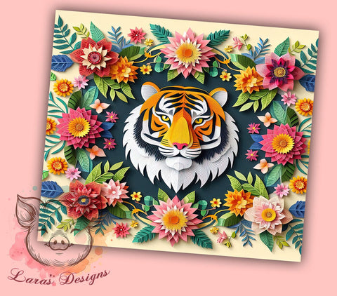 Floral Tiger 20 oz Skinny Tumbler Sublimation Design, Straight & Tapered Tumbler Png, Tiger Tumbler Png, Digital Download PNG Sublimation Lara' s Designs 
