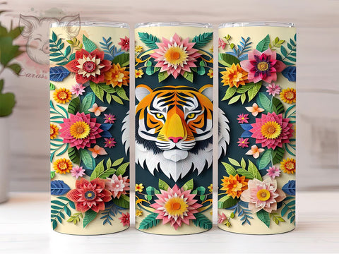 Floral Tiger 20 oz Skinny Tumbler Sublimation Design, Straight & Tapered Tumbler Png, Tiger Tumbler Png, Digital Download PNG Sublimation Lara' s Designs 
