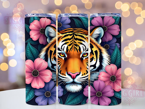 Floral Tiger 20oz Tumbler Wrap, Floral Tiger, Tiger Tumbler, 20oz Tumbler, Sublimation Wrap, Animal Design, Custom Tumbler, Wildlife Gift Sublimation SvggirlplusArt 