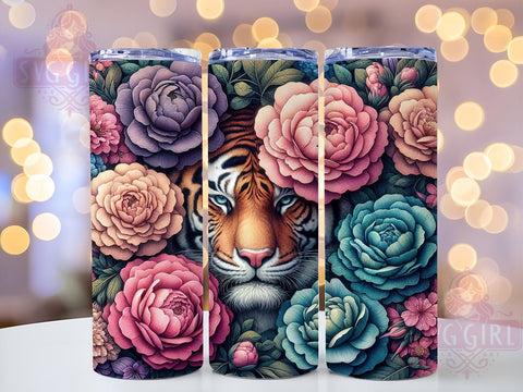 Floral Tiger 20oz Tumbler Wrap, Floral Tiger, Tiger Tumbler, 20oz Tumbler, Sublimation Wrap, Animal Design, Custom Tumbler, Wildlife Gift Sublimation SvggirlplusArt 