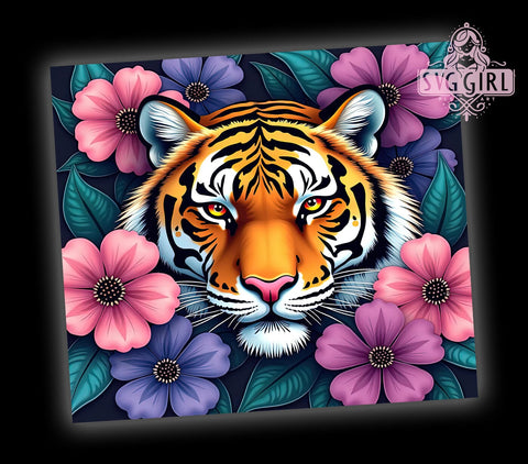 Floral Tiger 20oz Tumbler Wrap, Floral Tiger, Tiger Tumbler, 20oz Tumbler, Sublimation Wrap, Animal Design, Custom Tumbler, Wildlife Gift Sublimation SvggirlplusArt 