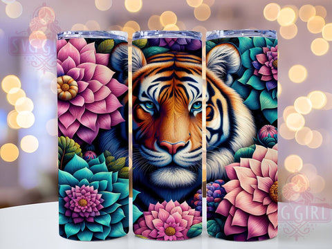 Floral Tiger 20oz Tumbler Wrap, Floral Tiger, Tiger Tumbler, 20oz Tumbler, Sublimation Wrap, Animal Design, Custom Tumbler, Wildlife Gift Sublimation SvggirlplusArt 