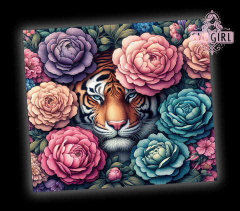 Floral Tiger 20oz Tumbler Wrap, Floral Tiger, Tiger Tumbler, 20oz Tumbler, Sublimation Wrap, Animal Design, Custom Tumbler, Wildlife Gift Sublimation SvggirlplusArt 