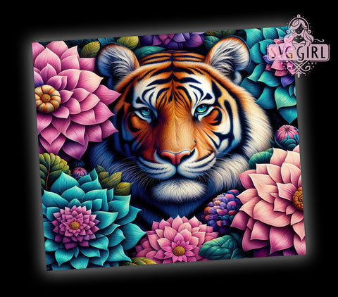 Floral Tiger 20oz Tumbler Wrap, Floral Tiger, Tiger Tumbler, 20oz Tumbler, Sublimation Wrap, Animal Design, Custom Tumbler, Wildlife Gift Sublimation SvggirlplusArt 