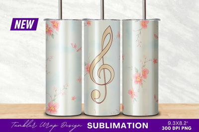 Floral Treble Clef Design Tumbler Png Sublimation Regulrcrative 