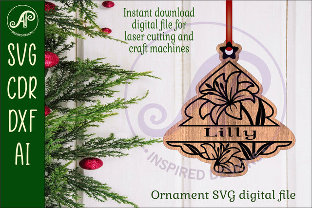 Floral tree Christmas Ornament SVG laser cut design 1 SVG APInspireddesigns 