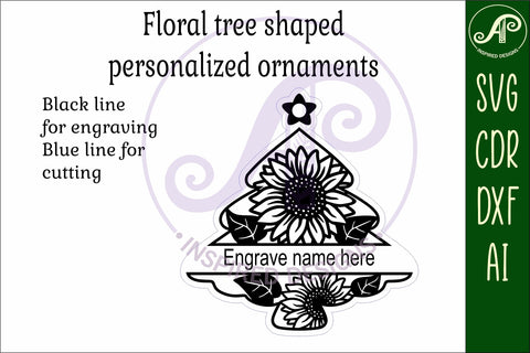 Floral tree Christmas Ornament SVG laser cut design 2 SVG APInspireddesigns 