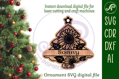 Floral tree Christmas Ornament SVG laser cut design 2 SVG APInspireddesigns 