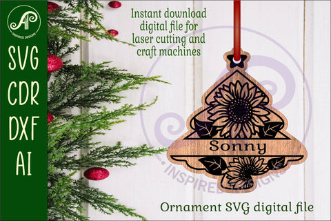 Floral tree Christmas Ornament SVG laser cut design 2 SVG APInspireddesigns 