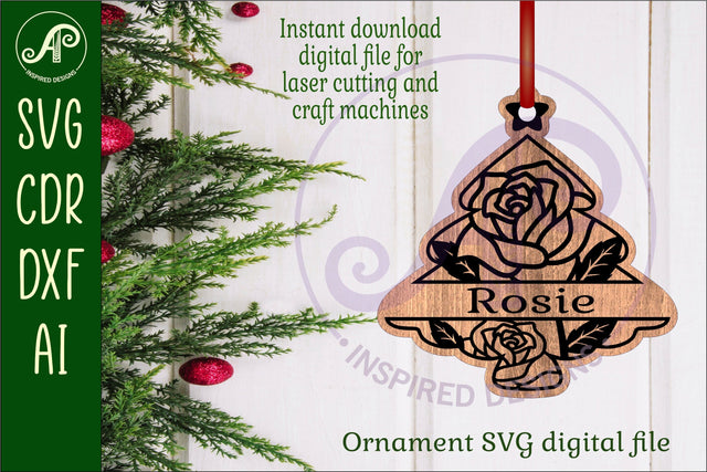 Floral tree Christmas Ornament SVG laser cut design 3 SVG APInspireddesigns 