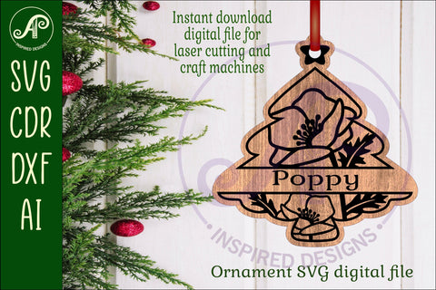 Floral tree Christmas Ornament SVG laser cut design 4 SVG APInspireddesigns 