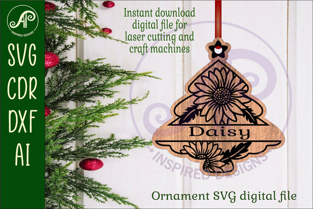 Floral tree Christmas Ornament SVG laser cut design 5 SVG APInspireddesigns 