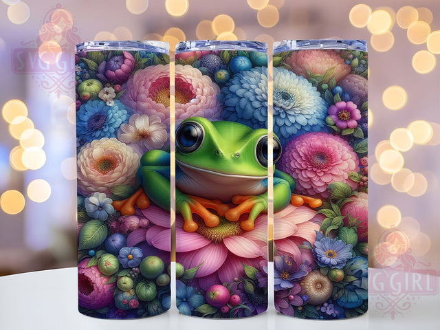Floral Tree Frog Tumbler, Cute Nature Tumbler, 20oz Tumbler Wrap, Sublimation Design, Amphibian Lover Gift, Botanical Frog Wrap, Wildlife Nature Tumbler Sublimation SvggirlplusArt 