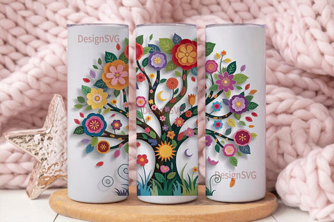 Floral Tree of Life 20oz Tumbler Wrap Sublimation DesignSVG 