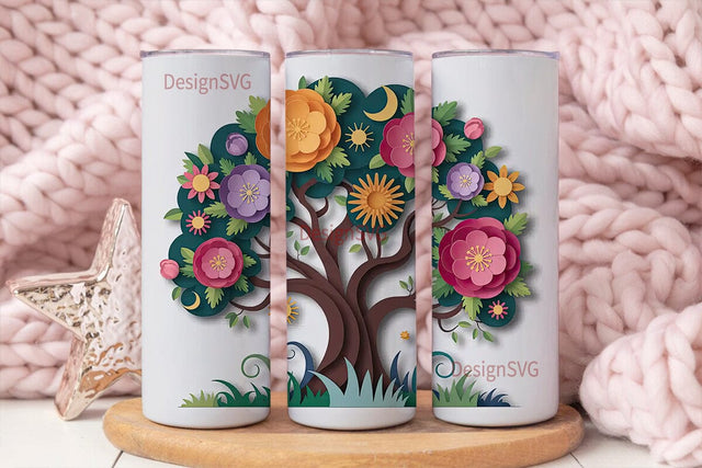 Floral Tree of Life 20oz Tumbler Wrap Sublimation DesignSVG 