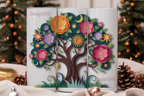 Floral Tree of Life 20oz Tumbler Wrap Sublimation DesignSVG 
