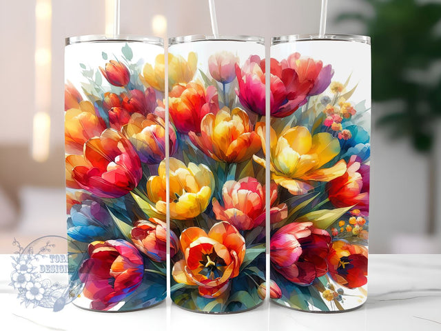 Floral Tulips 20oz Skinny Tumbler, Tulip Flowers Tumbler Png, Straight & Tapered Tumbler Wrap, Instant Digital Download Sublimation ToriDesigns 