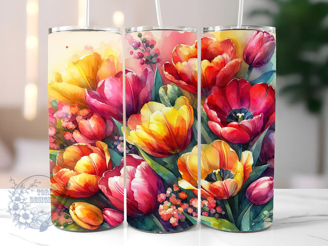 Floral Tulips 20oz Skinny Tumbler, Tulip Flowers Tumbler Png, Straight & Tapered Tumbler Wrap, Instant Digital Download Sublimation ToriDesigns 
