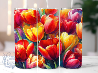 Floral Tulips 20oz Skinny Tumbler, Tulip Flowers Tumbler Png, Straight & Tapered Tumbler Wrap, Instant Digital Download Sublimation ToriDesigns 