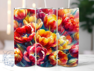Floral Tulips 20oz Skinny Tumbler, Tulip Flowers Tumbler Png, Straight & Tapered Tumbler Wrap, Instant Digital Download Sublimation ToriDesigns 