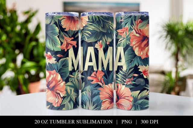 Floral Tumbler Design, 20 oz Mama Sublimation PNG Sublimation BijouBay 