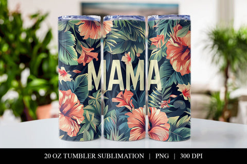 Floral Tumbler Design, 20 oz Mama Sublimation PNG Sublimation BijouBay 