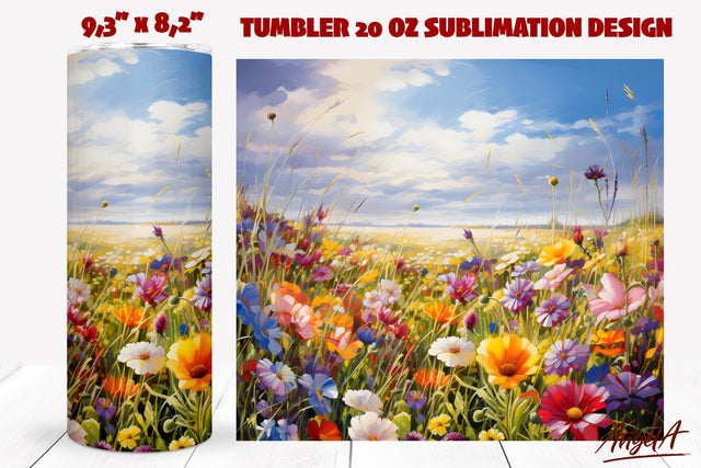 Floral tumbler sublimation wrap / colorful wild flowers Sublimation Angelina Semenova 