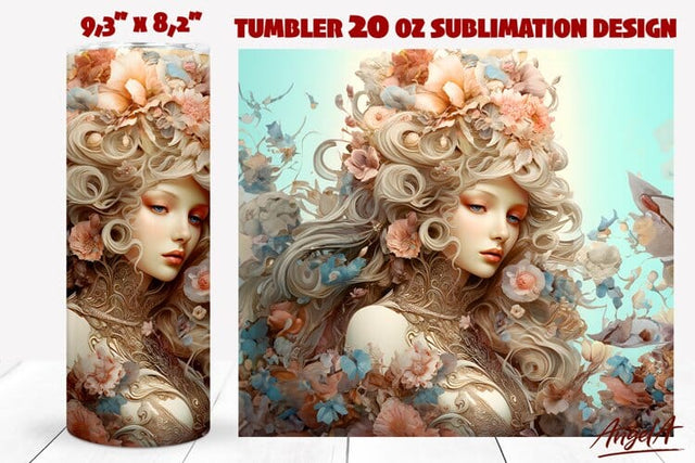 Floral tumbler wrap / beautiful girl with pink roses Sublimation Angelina Semenova 