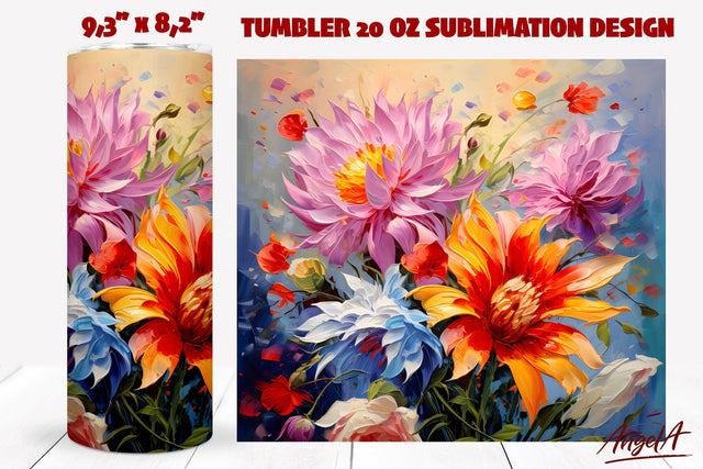 Floral tumbler wrap / bouquet of aster flower tumbler PNG Sublimation Angelina Semenova 