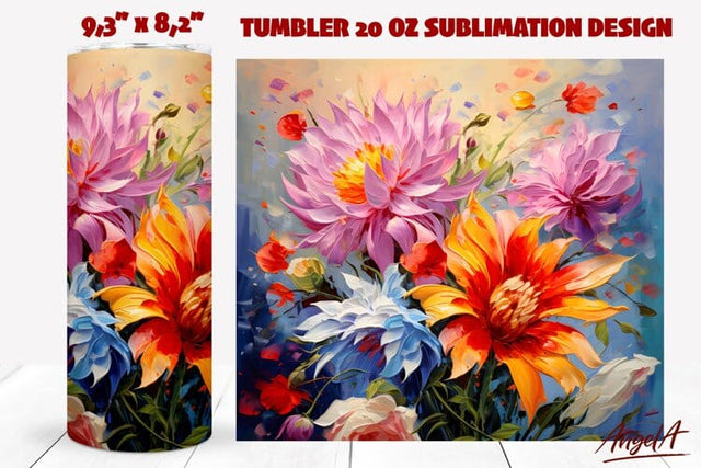 Floral tumbler wrap / bouquet of aster flower tumbler PNG Sublimation Angelina Semenova 