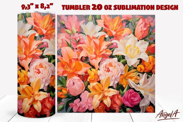 Floral tumbler wrap / bouquet of flowers, white lilies Sublimation Angelina Semenova 