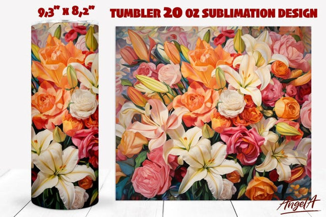 Floral tumbler wrap / bouquet of flowers, white lilies Sublimation Angelina Semenova 