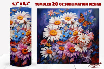 Floral tumbler wrap / daisy flowers PNG / bouquet of flowers Sublimation Angelina Semenova 