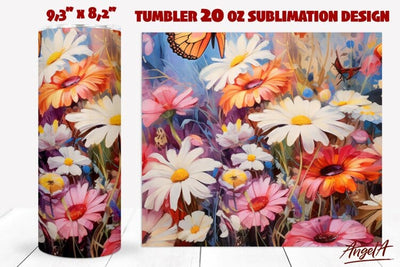 Floral tumbler wrap / daisy flowers PNG / bouquet of flowers Sublimation Angelina Semenova 