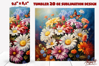 Floral tumbler wrap / daisy flowers PNG / flower bouquet PNG Sublimation Angelina Semenova 