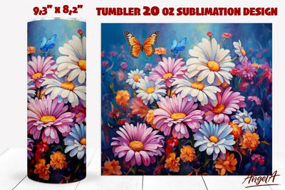 Floral tumbler wrap / daisy flowers PNG / flower bouquet PNG Sublimation Angelina Semenova 