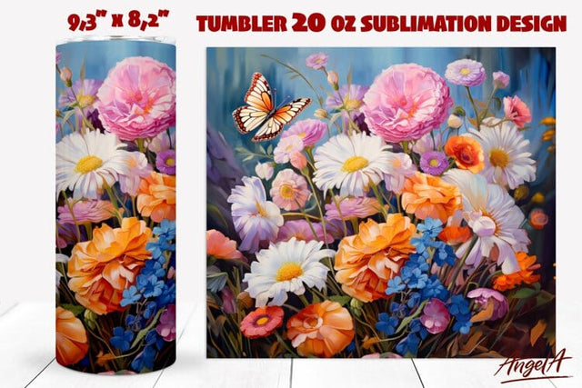 Floral tumbler wrap / daisy PNG / bouquet of wildflowers PNG Sublimation Angelina Semenova 