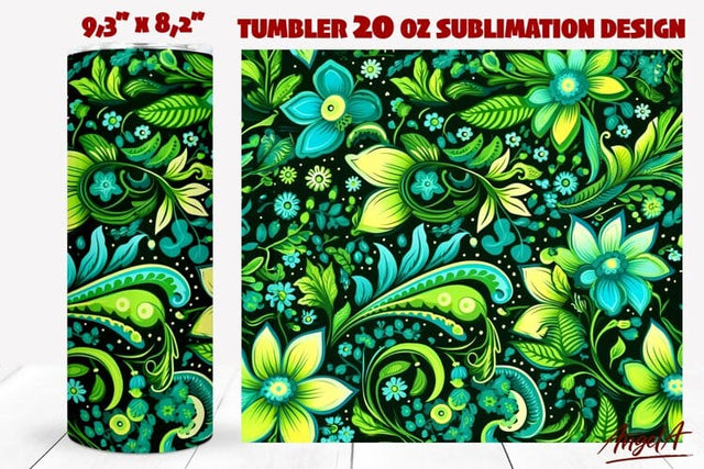 Floral tumbler wrap / green paisley pattern / flower tumbler Sublimation Angelina Semenova 