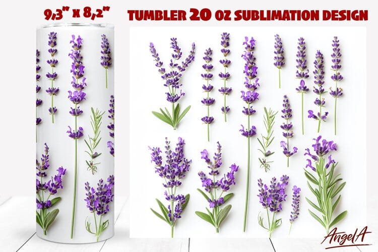 Floral tumbler wrap / lavender flower png / 3d flowers PNG Sublimation Angelina Semenova 