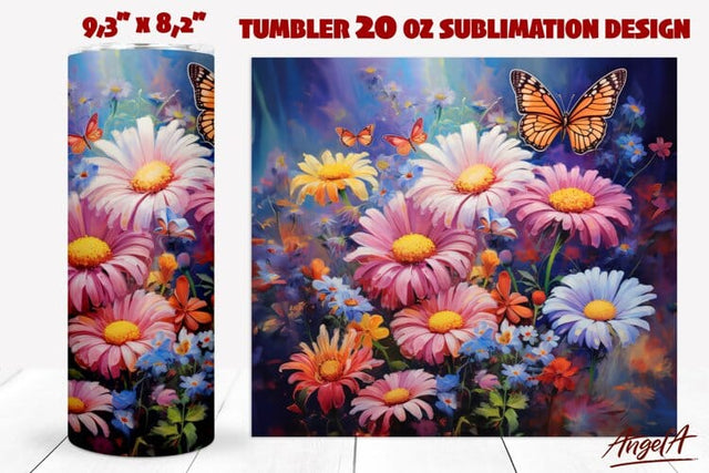 Floral tumbler wrap / oil paint texture, bouquet of flowers Sublimation Angelina Semenova 